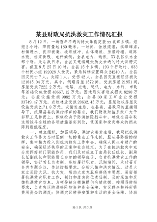 某县财政局抗洪救灾工作情况汇报