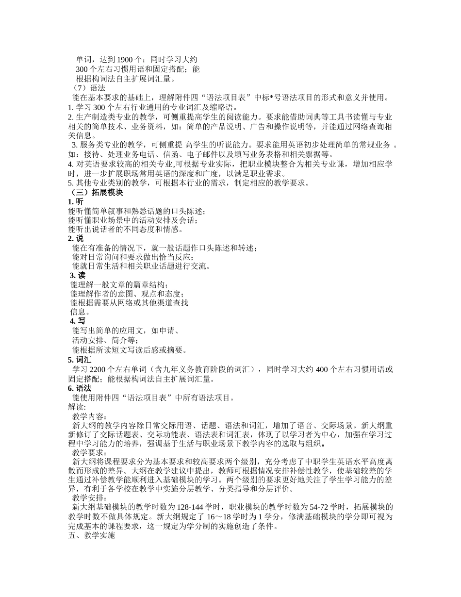 中等职业学校英语教学大纲_第3页