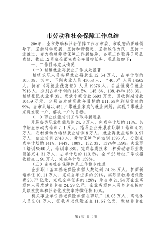 市劳动和社会保障工作总结