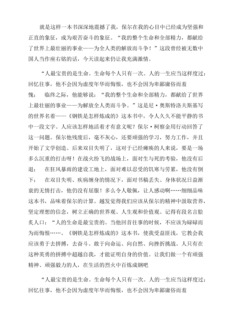 钢铁是怎样炼成的阅读读后感_第2页