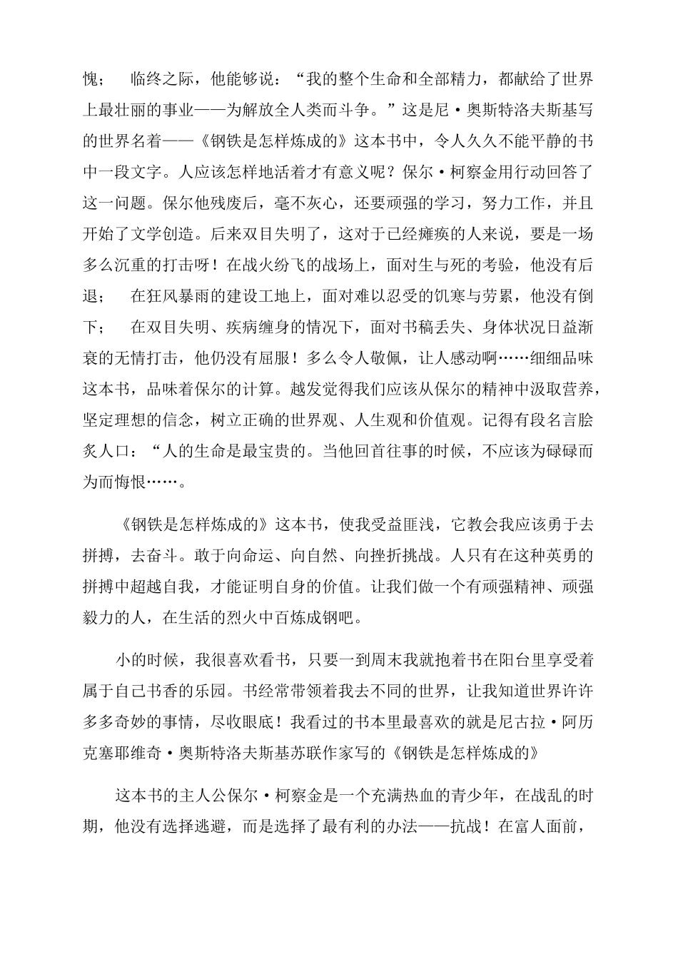 钢铁是怎样炼成的阅读读后感_第3页
