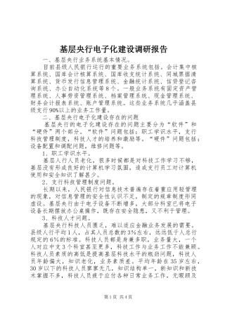 基层央行电子化建设调研报告