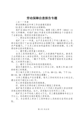 劳动保障自查报告专题