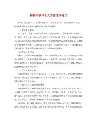 国税局领导个人工作计划格式 