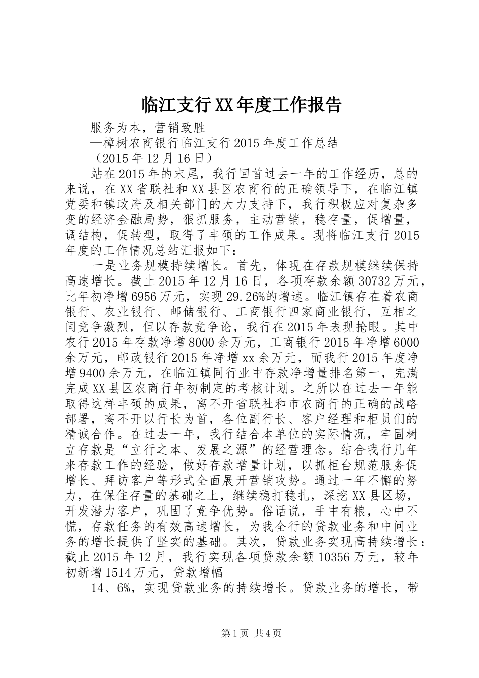临江支行XX年度工作报告_第1页