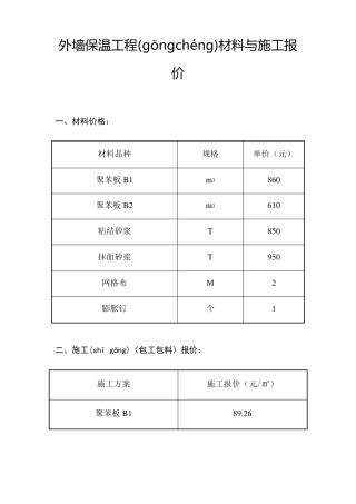 外墙保温工程材料与施工报价
