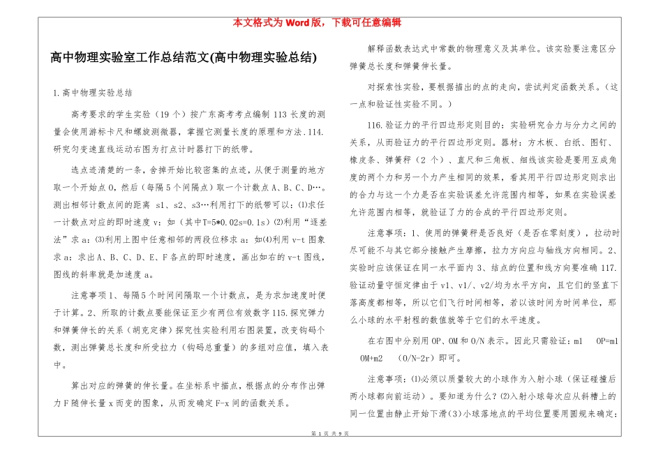 高中物理试验室工作总结范文高中物理试验总结_第1页