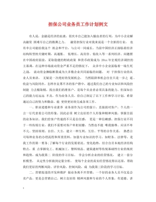 担保公司业务员工作计划例文 