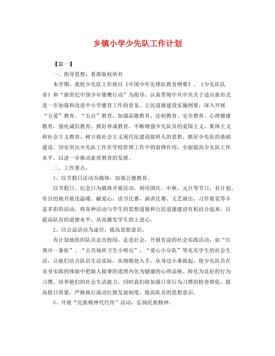 乡镇小学少先队工作计划 _第1页