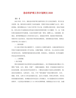 急诊科护理工作计划例文 