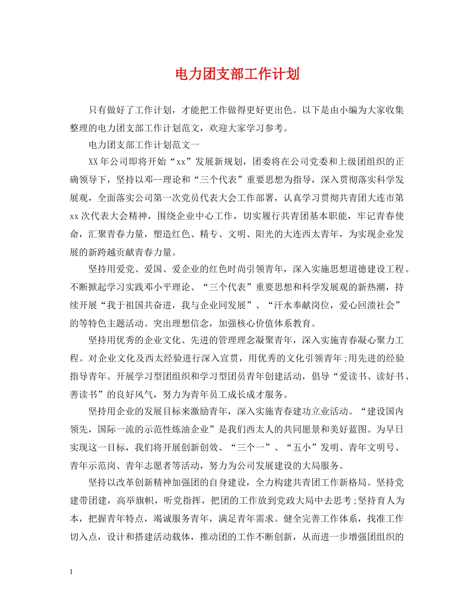 电力团支部工作计划 _第1页