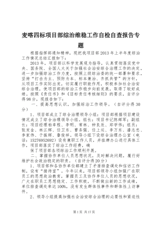 麦喀四标项目部综治维稳工作自检自查报告专题