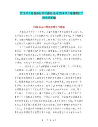 2024年6月财务出纳工作总结与2024年6月销售员工作小结汇编