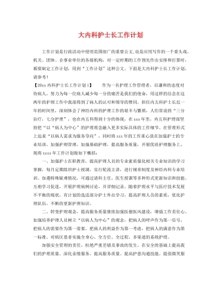 大内科护士长工作计划 