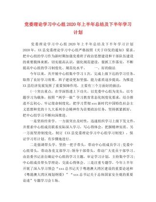 党委理论学习中心组2020年上半年总结及下半年学习计划 