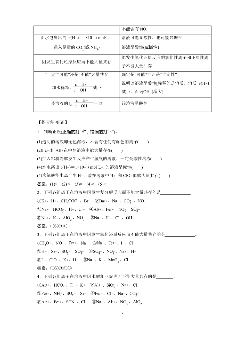 高中化学离子共存离子检验和推断_第2页