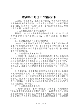 旅游局三月份工作情况汇报