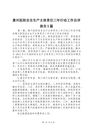 惠兴医院安全生产主体责任三年行动工作自评报告5篇