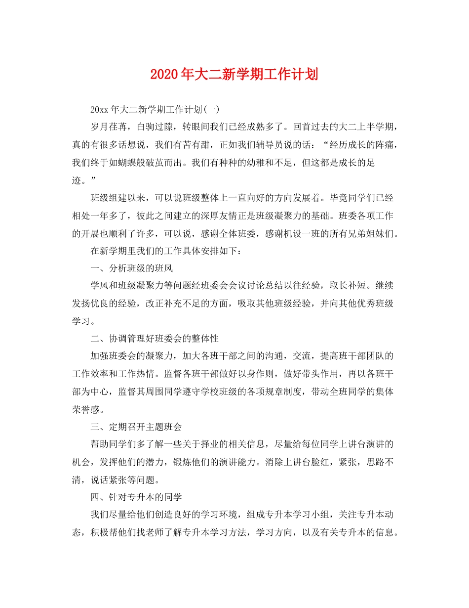 2020年大二新学期工作计划 _第1页