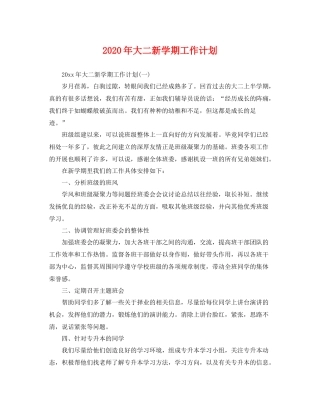 2020年大二新学期工作计划 