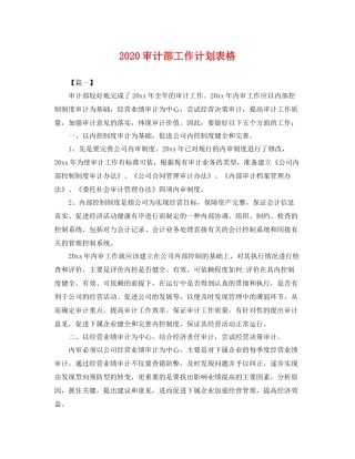 审计部工作计划表格 