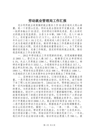 劳动就业管理局工作汇报