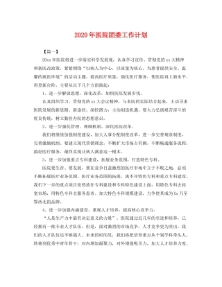 2020年医院团委工作计划 