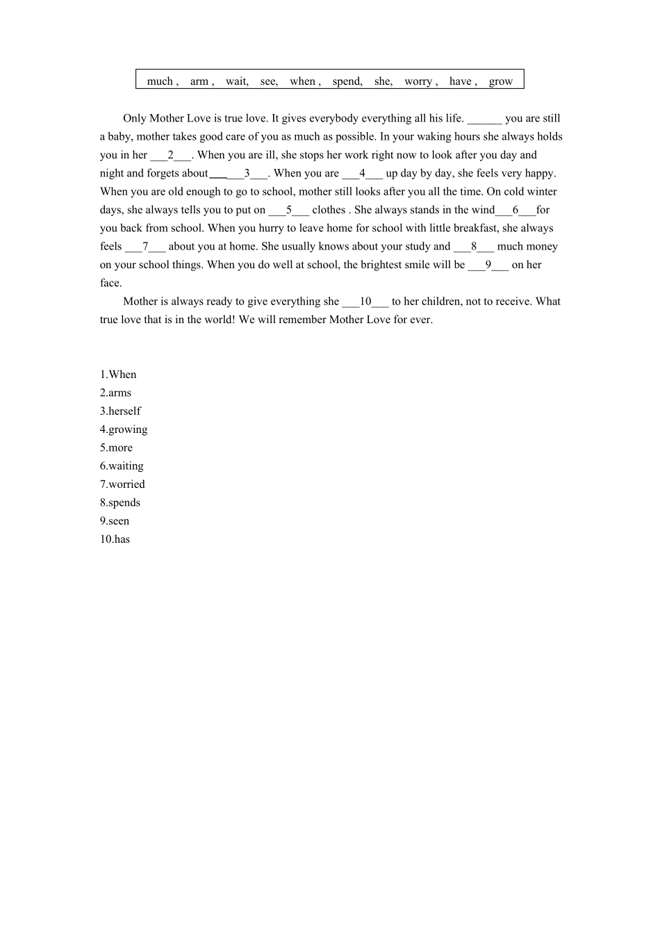 初中英语选词填空短文形式附带答案_第1页