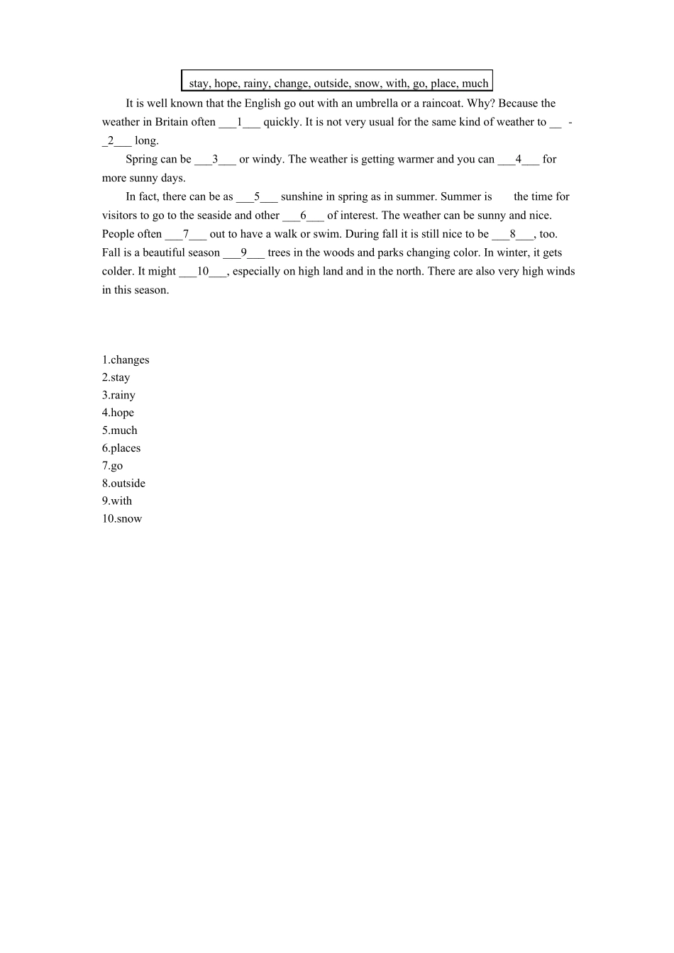 初中英语选词填空短文形式附带答案_第3页