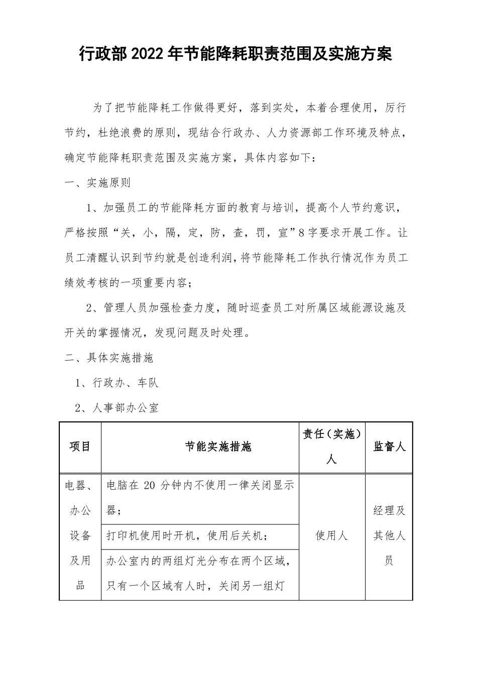 行政人事部节能降耗方案_第1页