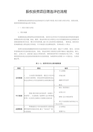股权投资项目筛选评价流程