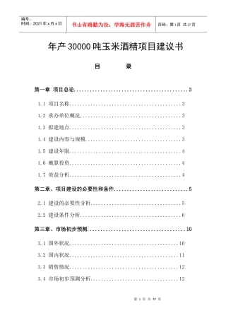 年产30000吨酒精项目建议书