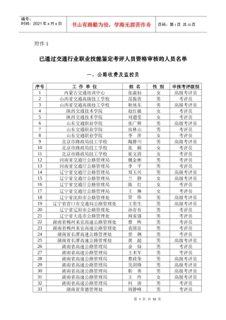 已通过交通行业职业技能鉴定考评人员资格审核的人员名