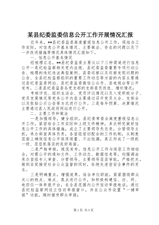 某县纪委监委信息公开工作开展情况汇报