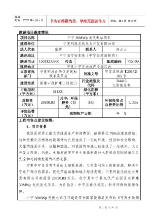 宁夏利能光伏电力开发有限公司中宁30MWP光伏电站项目