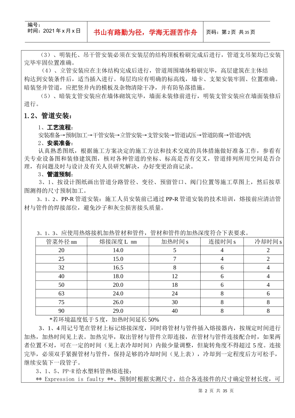 技术交底记录(室内给排水管安装)_第2页
