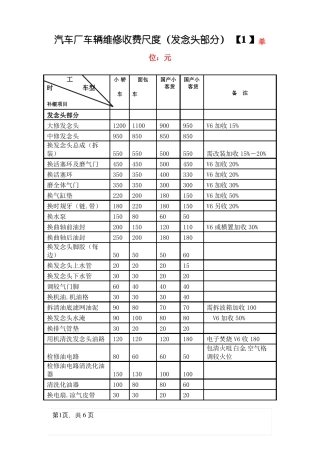 汽车维修价格表