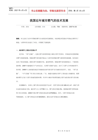 我国近年城市燃气的技术发展