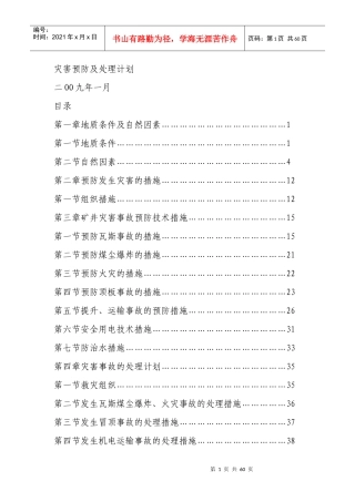 煤矿灾害预防及处理计划