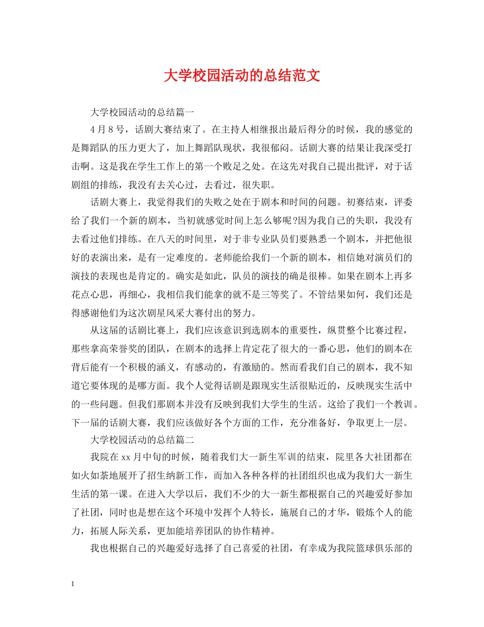 大学校园活动的总结范文 _第1页