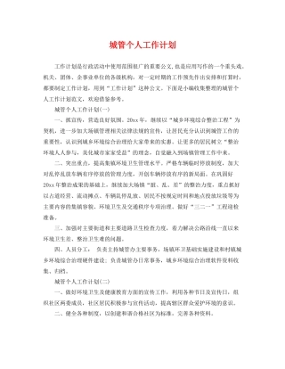 城管个人工作计划 