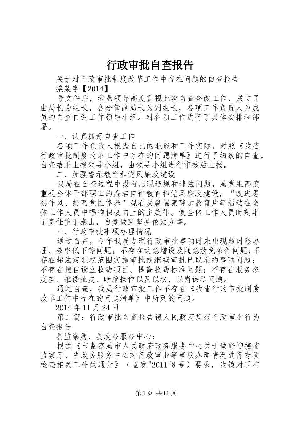 行政审批自查报告_第1页