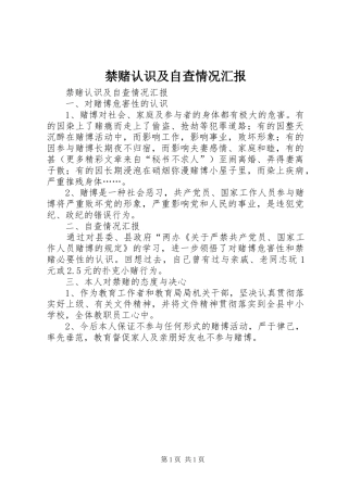 禁赌认识及自查情况汇报