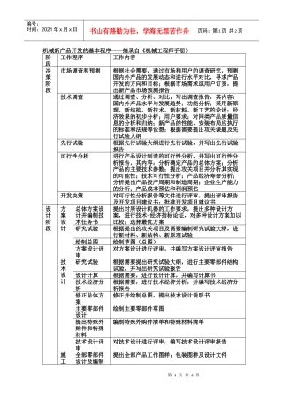 机械新产品开发的基本程序摘录自机械工程师手册...