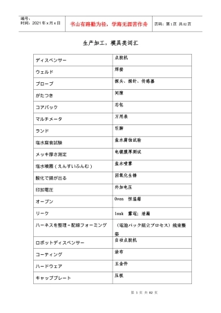 生产加工模具类词汇