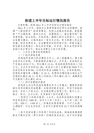 街道上半年目标运行情况报告