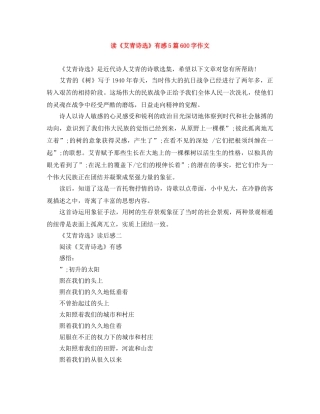 读《艾青诗选》有感5篇600字作文 