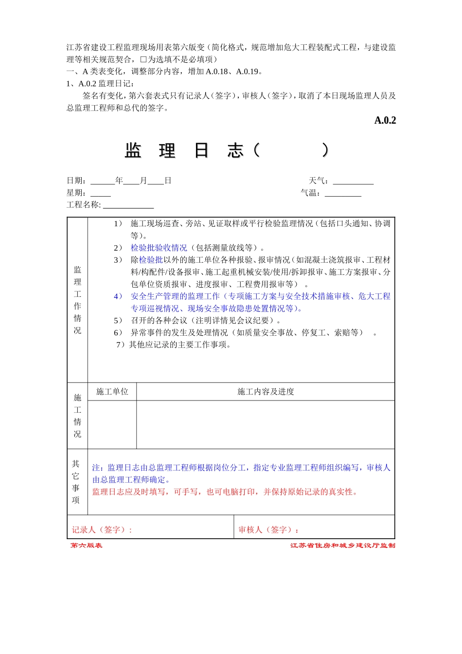 江苏省建设工程监理现场用表(第六版)-与第五版区别(DOC41页)_第1页