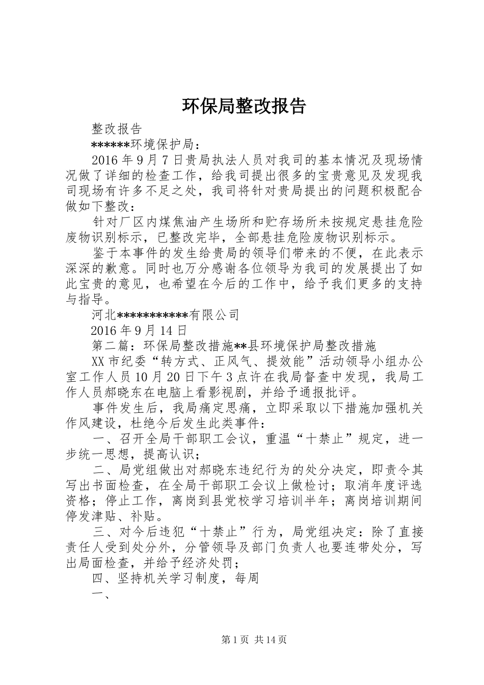 环保局整改报告_第1页