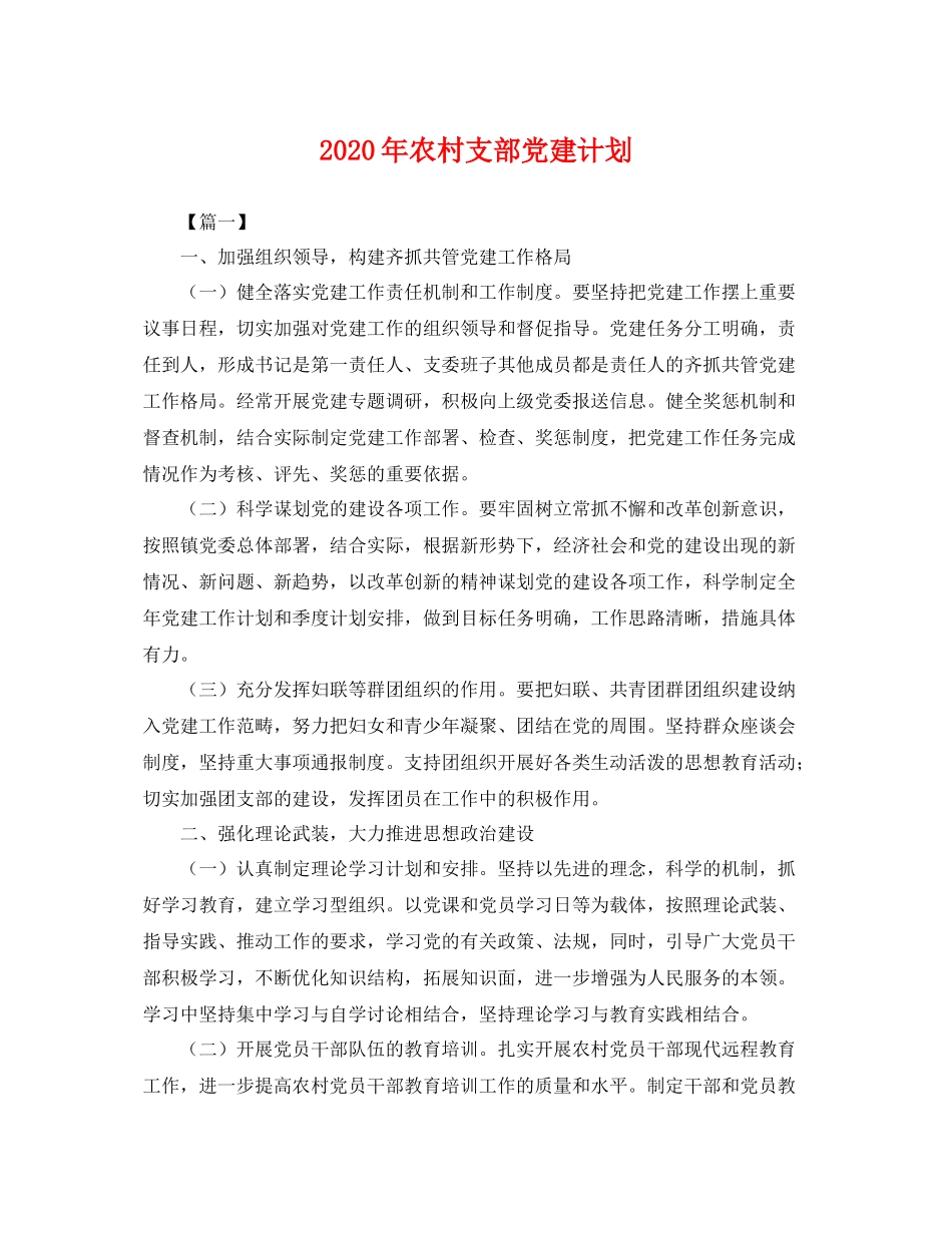 2020年农村支部党建计划 _第1页